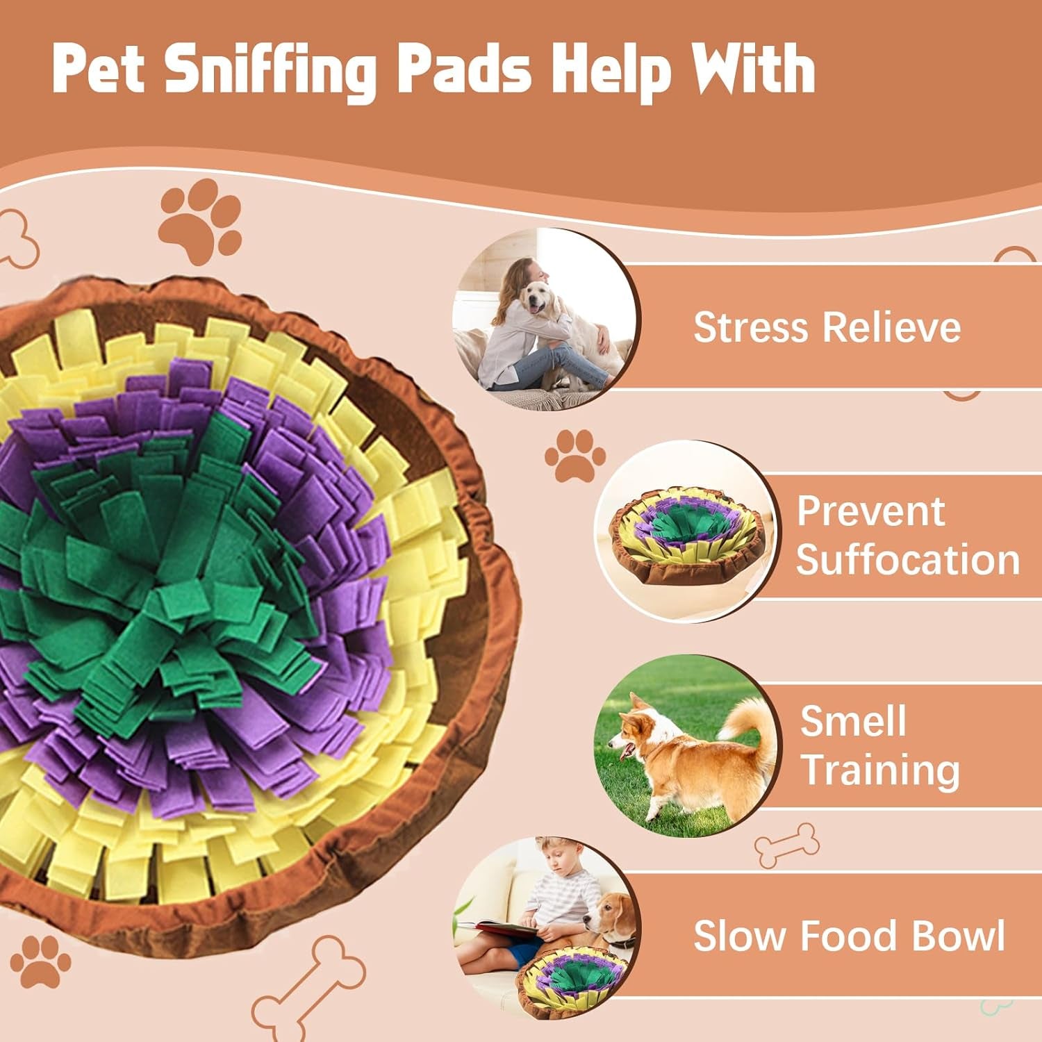 Dog Feeding Mat, Portable Sniffle Mat Washable Dog Feeding Smell Training Blanket Nose Work Feeding Mat Pet Activity Mat for Foraging Instinct,Sress Release (Diameter: 23.6In / 60Cm)