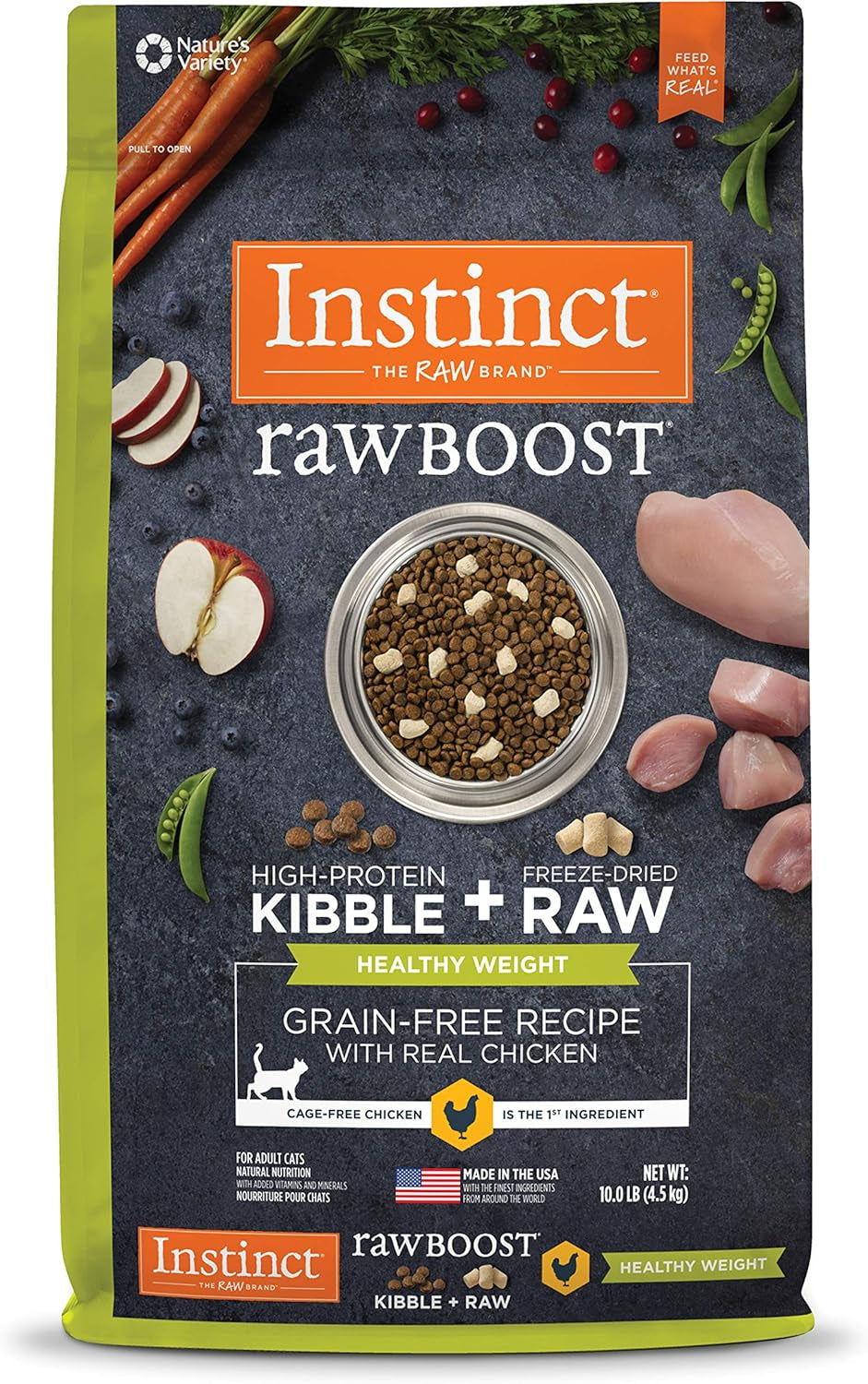 Raw Boost Healthy Weight, Natural Dry Cat Food with Freeze Dried Pieces, Grain Free Recipe - Real Chicken, 10 Lb. Bag