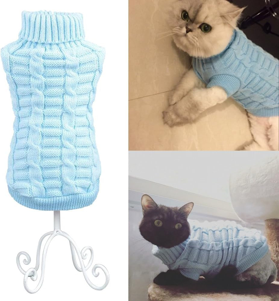 Cable Knit Turtleneck Sweater - Cats Sweater Pullover Knitted Clothes Pet Sweater for Small Dogs & Cats Kitten Kitty Chihuahua Teddy Knitwear Cold Weather Outfit (L)