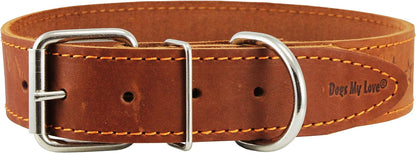 Genuine Leather Dog Collar Stars Pattern Brown 4 Sizes (Neck Circumf: 16.5"-18.5"; 1.25" Wide)