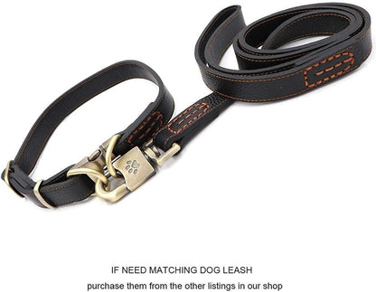 Genuine Leather Dog Collars with Quick-Release Metal Buckle for Small/Medium/Large/Extral-Large Dogs-Black,Extral Large