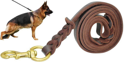 Leather Dog Leash - Training & Walking Dog Leash - Braided 3.6 Ft by 3/4 in (110Cm 1.8Cm) - Latigo Leather Brown