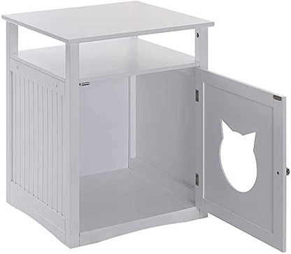 Nightstand Pet House, Litter Box Furniture Indoor Pet Crate, Litter Box Enclosure, Cat Washroom (White)