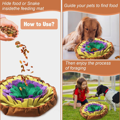 Dog Feeding Mat, Portable Sniffle Mat Washable Dog Feeding Smell Training Blanket Nose Work Feeding Mat Pet Activity Mat for Foraging Instinct,Sress Release (Diameter: 23.6In / 60Cm)