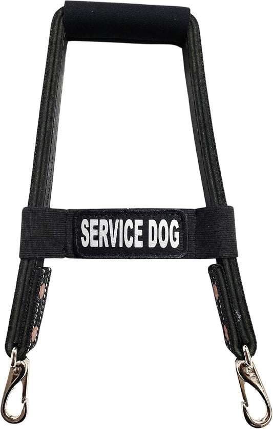 Activedogs Leather Bridge Handle for Service Dog 12" - Solid Steel & Leather Service Dog Handle with Easy Snap-On Clips, Reflective Service Dog ID Band & Neoprene Padded Handle