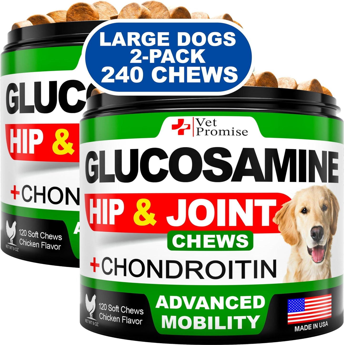 Glucosamine for Dogs 2 Pack Hip and Joint Supplement with Chondroitin 240 Chews