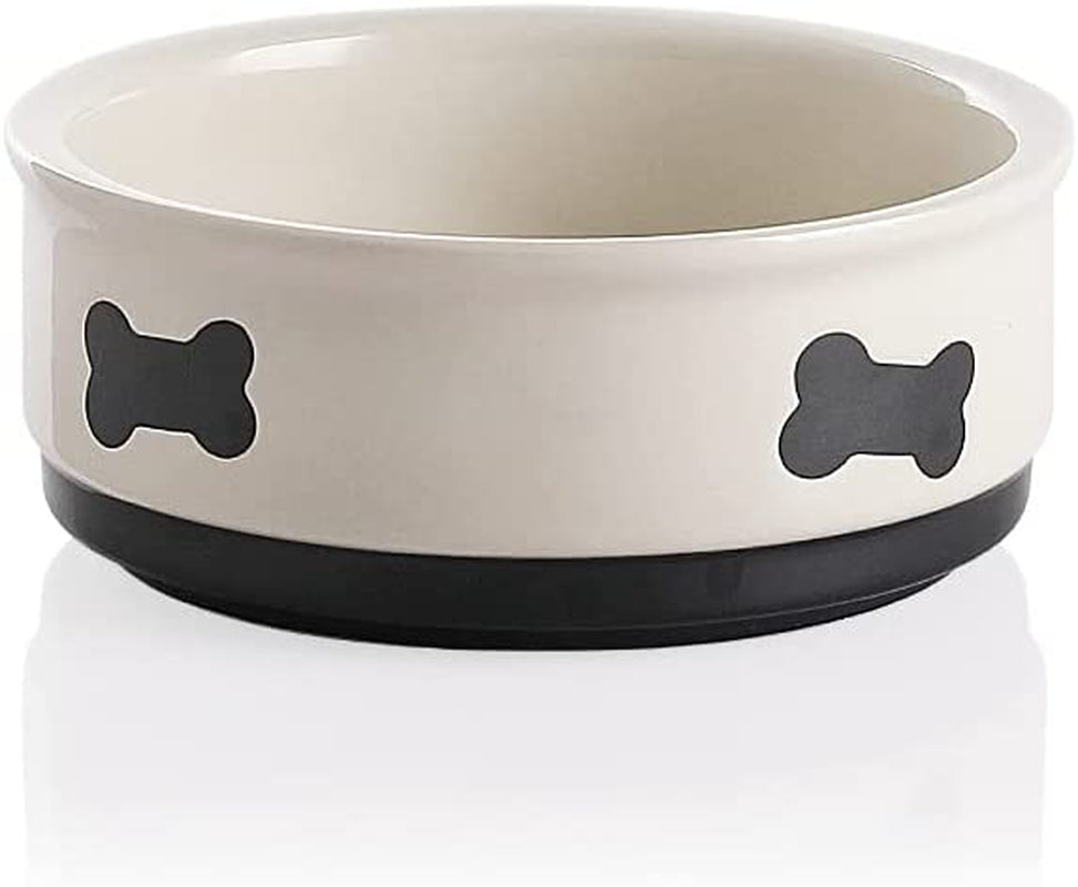 Ceramic Dog Bowls with Bone Pattern, Dog Food Dish for Small Dogs, Porcelain Pet Bowl for Water 16 Fl Oz (Beige)