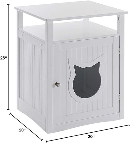 Nightstand Pet House, Litter Box Furniture Indoor Pet Crate, Litter Box Enclosure, Cat Washroom (White)