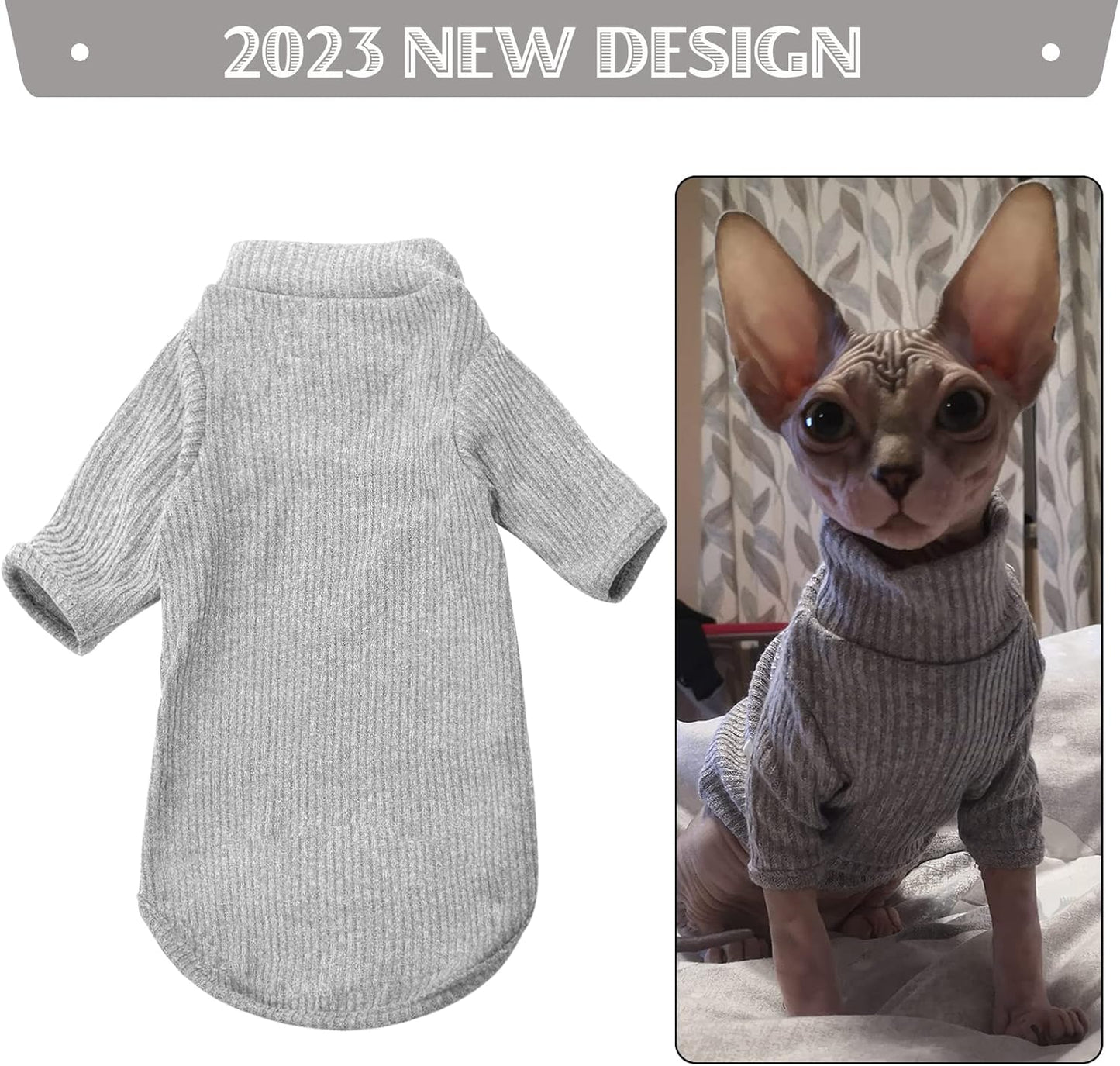 Sphynx Hairless Cats Shirt Pullover Kitten T-Shirts, Breathable Cat Wear Turtleneck Sweater Adorable Cat'S Clothes Vest Pajamas Jumpsuit