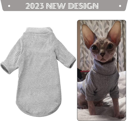 Sphynx Hairless Cats Shirt Pullover Kitten T-Shirts, Breathable Cat Wear Turtleneck Sweater Adorable Cat'S Clothes Vest Pajamas Jumpsuit