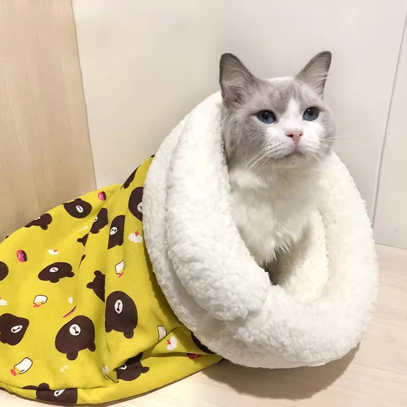 Cat Sleeping Bag Soft Cuddly Fluffy Feel Thickened Pet Pocket Type Quilt Bed Kitten Puppy Soft Comfortable Nest Pet Supplies