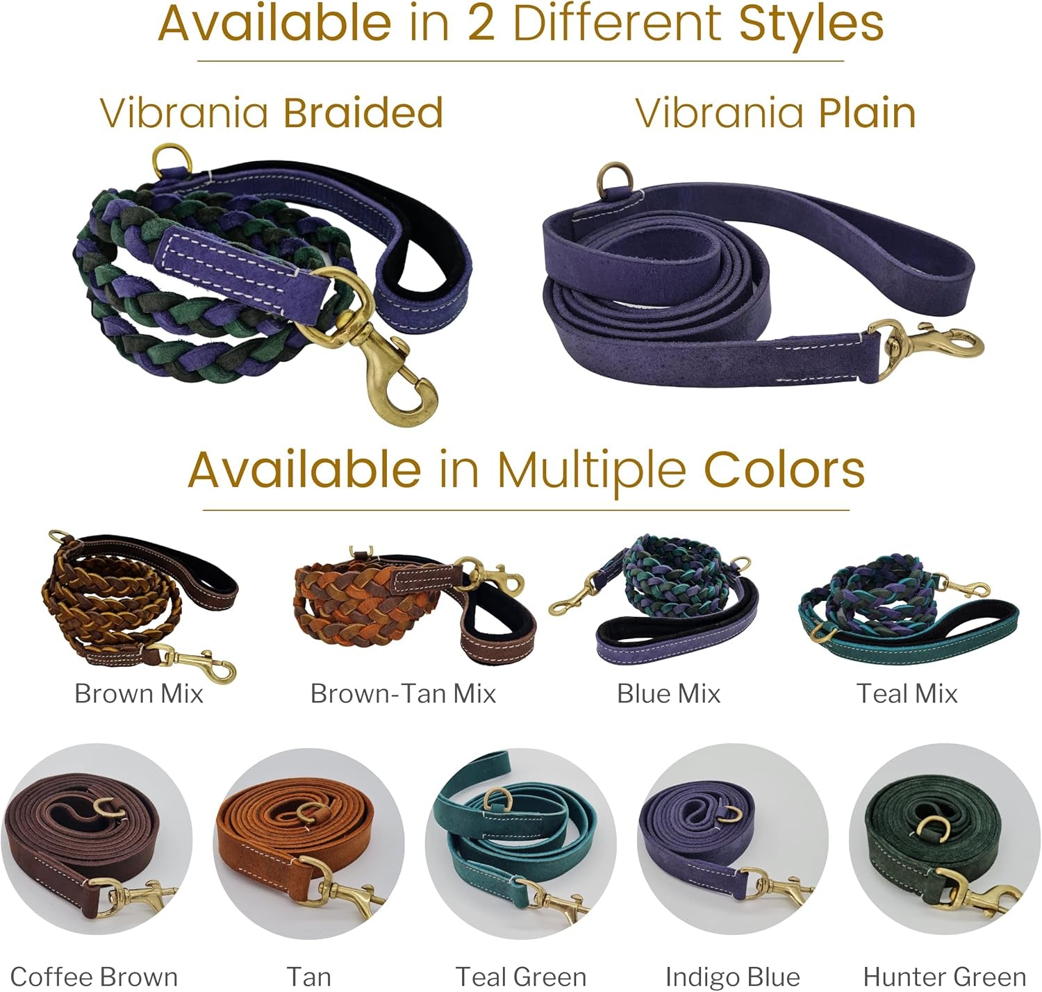 Blazing Paws Vibrania 6 Ft Heavy Duty 1 Inch Wide Super Soft Thick Distressed Leather Dog Leash, Indigo Blue with Side Ring (6 Ft L X 1" W, Indigo Blue)