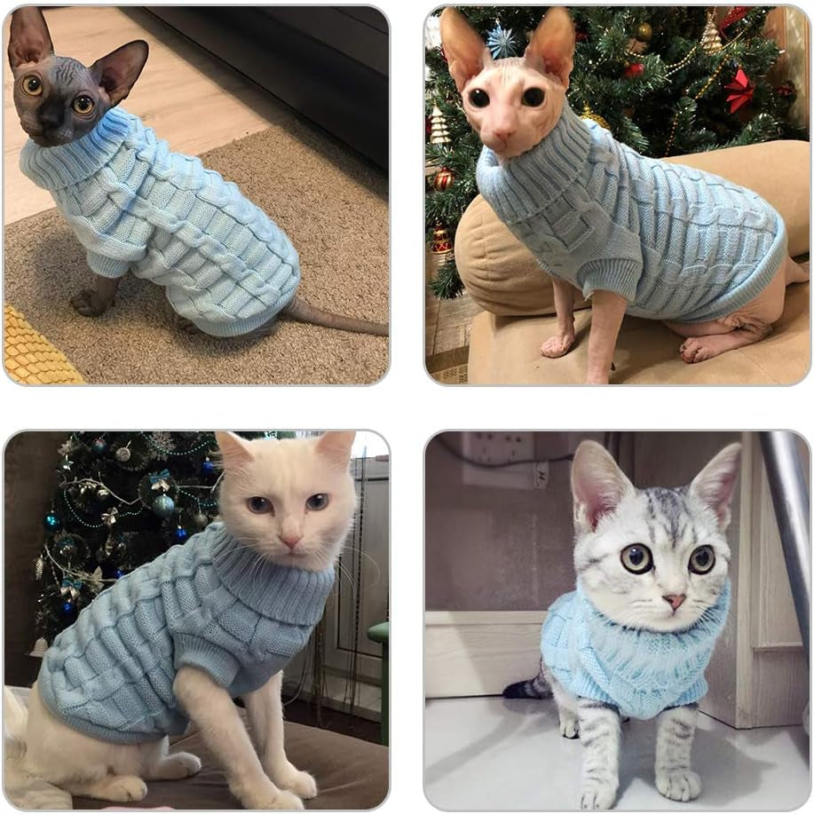 Cable Knit Turtleneck Sweater - Cats Sweater Pullover Knitted Clothes Pet Sweater for Small Dogs & Cats Kitten Kitty Chihuahua Teddy Knitwear Cold Weather Outfit (L)