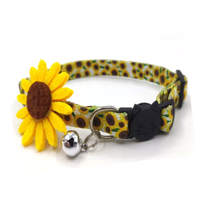 Bow Tie Cat Collar Cat Necklace Cat Paw Print Adjustable Collar Bell Positioning Sunflower Cats Collar with Flower