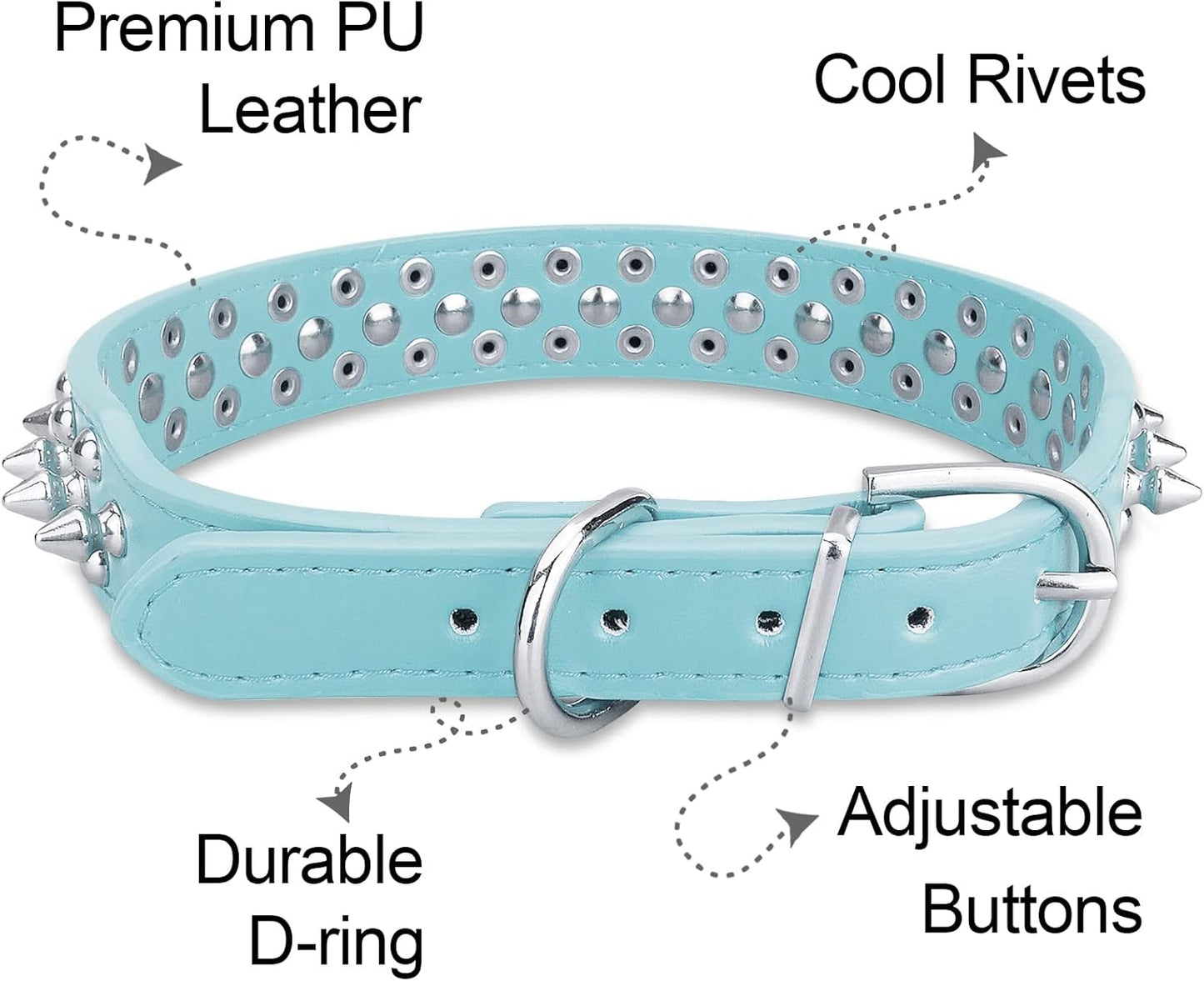 Spiked Studded Leather Dog Collar with Leash,  Rivet PU Leather Dog Collars for Pit Bull, Durable Leather Cat Collar Spiked Studded for Small Medium Large Pet