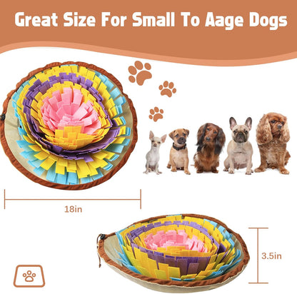 Dog Feeding Mat, Portable Sniffle Mat Washable Dog Feeding Smell Training Blanket Nose Work Feeding Mat Pet Activity Mat for Foraging Instinct,Sress Release (Diameter: 23.6In / 60Cm)