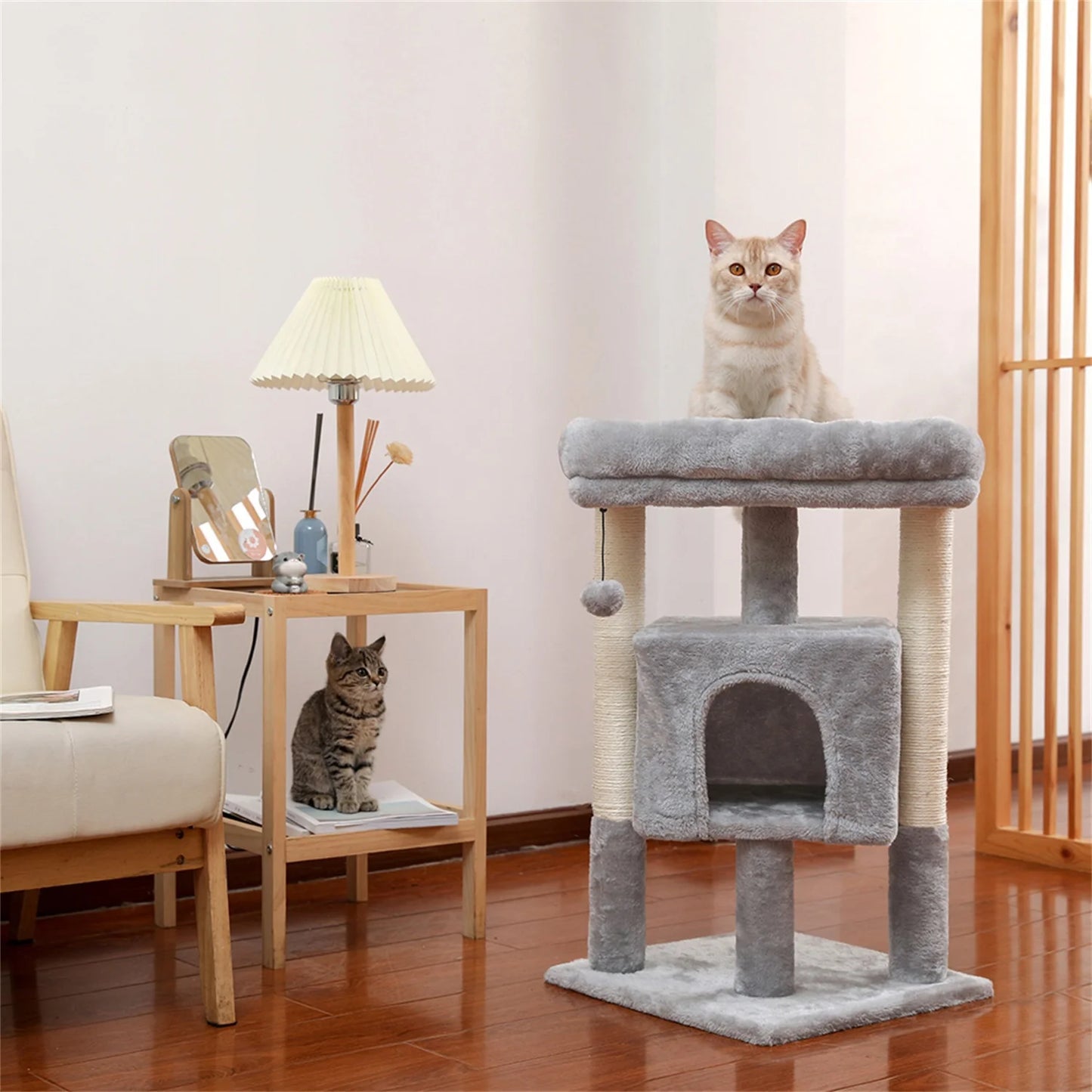 29" Cat Tree Tower for Indoor Cats Cat Condo with Sisal Scratching Posts, Plush Perch, Cat Bed Furniture, Gray