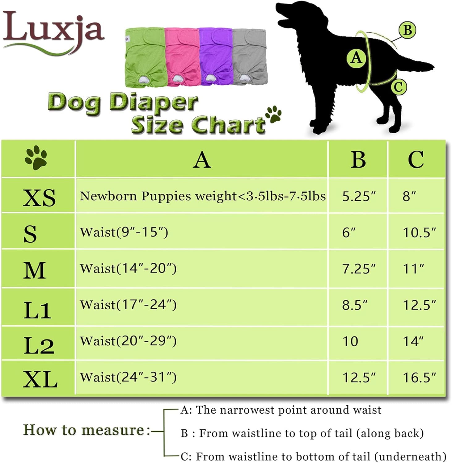 Reusable Female Dog Diapers (Pack of 4), Washable Wraps for Female Dog (Medium, Gray+Green+Purple+Rose Red)