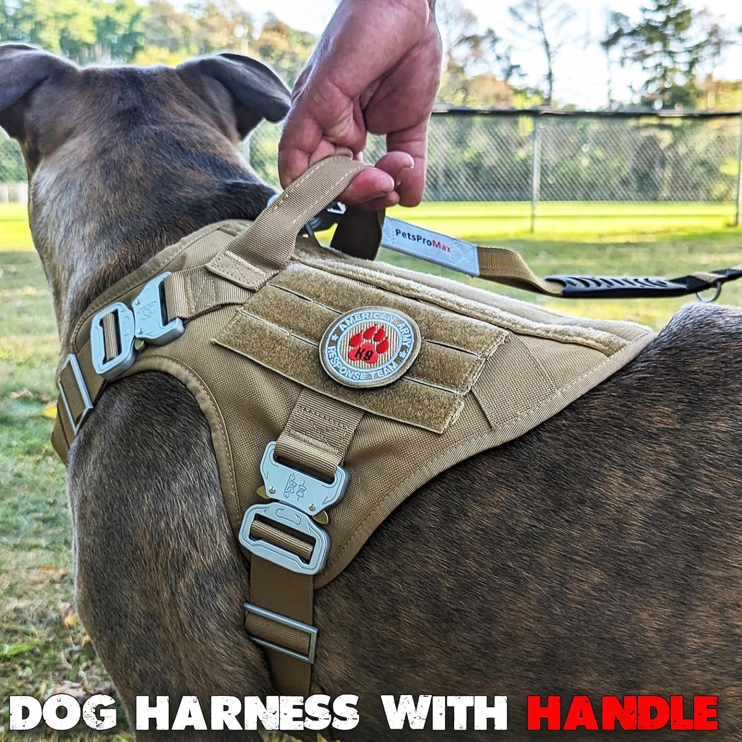 Pets Promax Tactical Dog Harness with 4 Metal Buckles; Waterproof Military Grade Dog Vest, Stop Pulls but Does Not Choke His Neck, Great with Prevents Escapes, Dog Harness for Large Dogs (L)