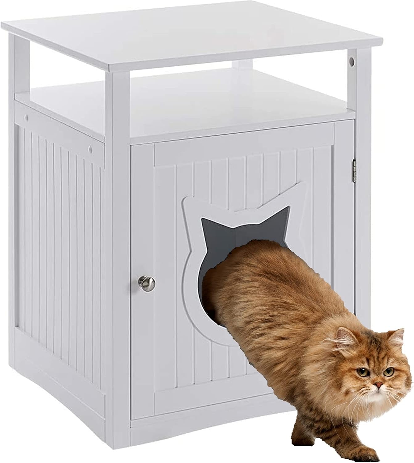 Nightstand Pet House, Litter Box Furniture Indoor Pet Crate, Litter Box Enclosure, Cat Washroom (White)