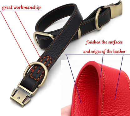 Genuine Leather Dog Collars with Quick-Release Metal Buckle for Small/Medium/Large/Extral-Large Dogs-Black,Extral Large