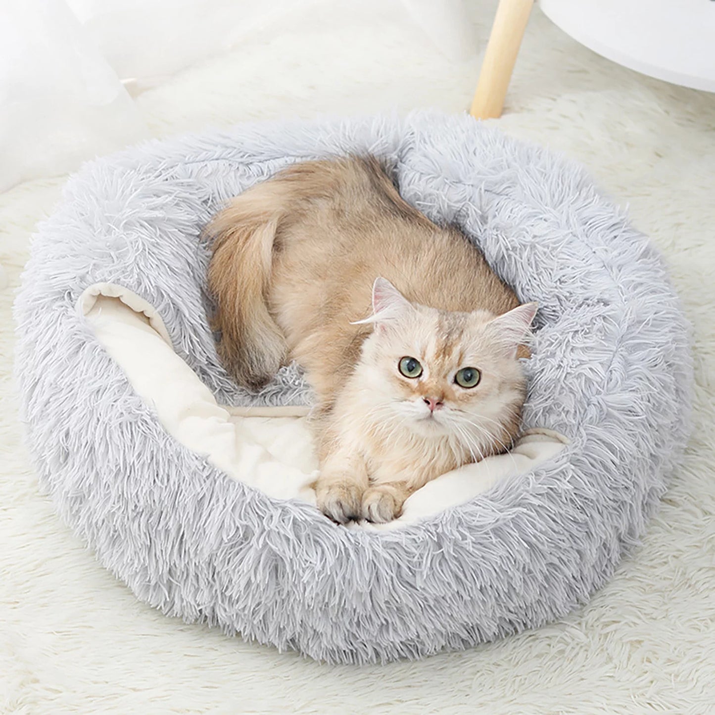 Calming Dog Beds & Cat Cave Bed with Hooded Cover,Removable Washable round Beds for Small Medium Pets,Anti-Slip Faux Fur Fluffy Coved Bed for Improved Sleep,Fits up to 11 Lbs