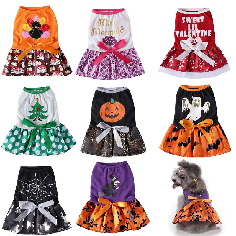 Funny Halloween Pet Cat Dresses for Small Dog Clothing Cosplay Cat Costume Christmas Dress up Skirt Dog Dress Puppy Chihuahua