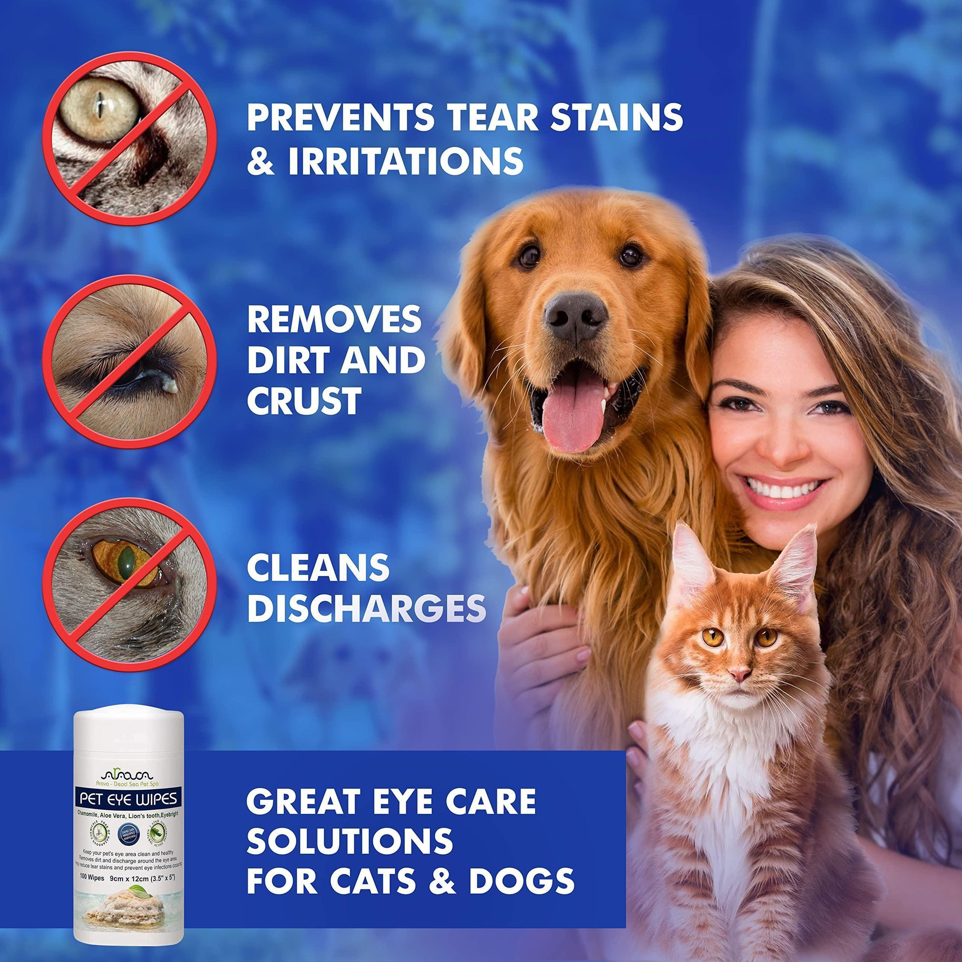 Pet Eye Wipes for Dogs Cats Puppies & Kittens 100 Count Medicated Removes Dirt