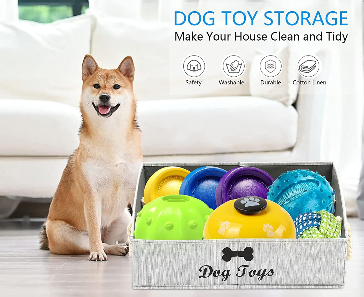 Large Dog Toy Bin Puppy Shallow Toy Baskets Dog Toy Storage Perfect for Living Room Playroom Closet Home Organization - Grey