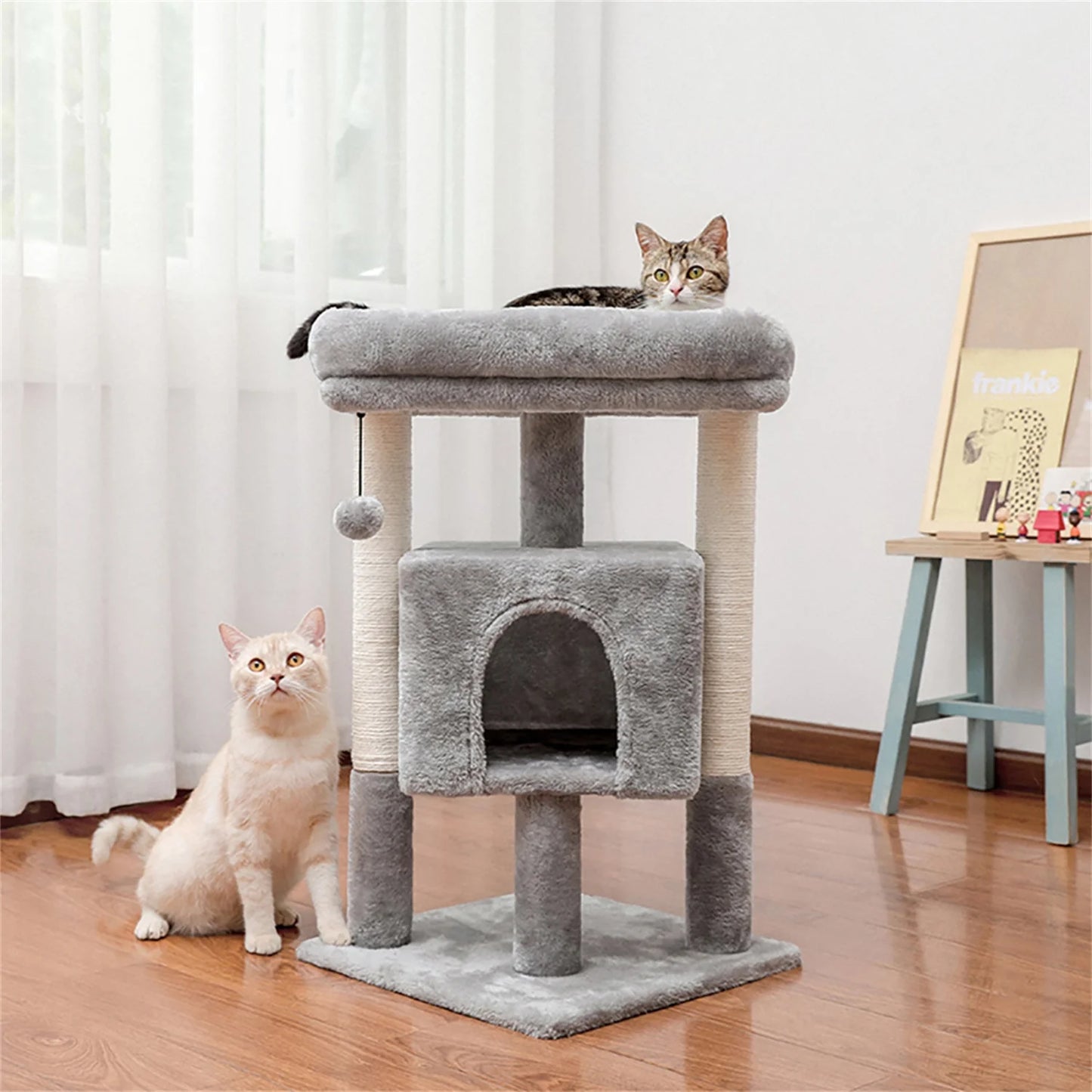 29" Cat Tree Tower for Indoor Cats Cat Condo with Sisal Scratching Posts, Plush Perch, Cat Bed Furniture, Gray