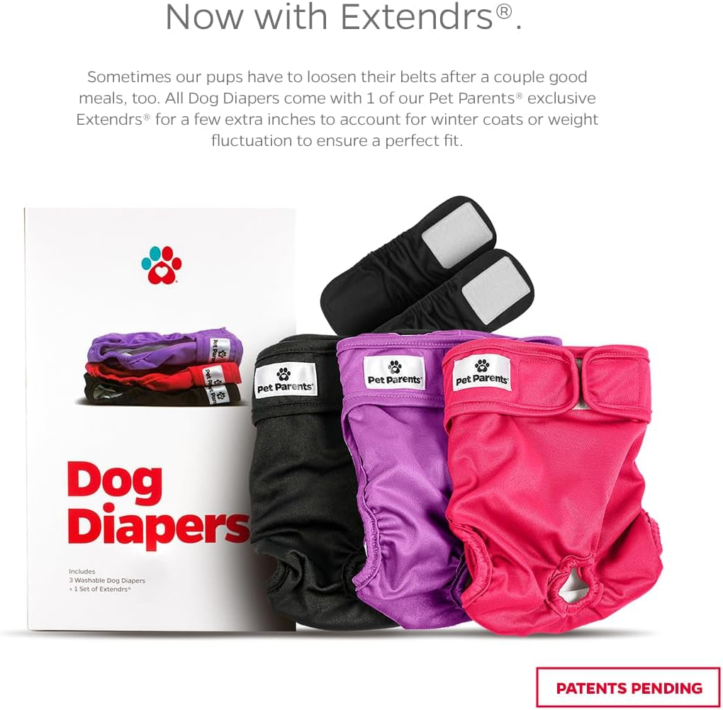 ® Washable Dog Diapers (3Pack) + Extendrs® of Durable Doggie Diapers, Premium Dog Diapers Female (X-Large, Princess)