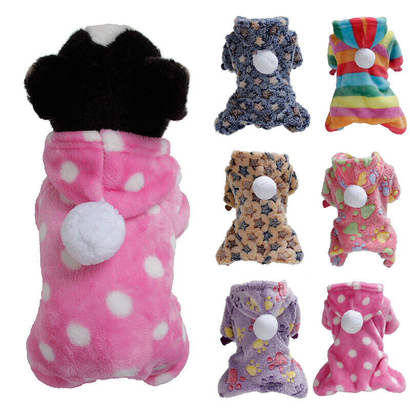 Pet Soft Plush Fleece Winter Small Dog Clothes Jumpsuit Hoodie Puppy Warm Coat