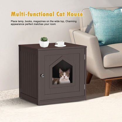 Wooden Cat Litter Box Enclosure Hidden Litter Box Furniture Cat House Brown