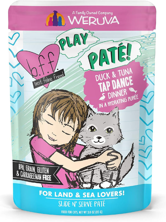 B.F.F. Play - Best Feline Friend Paté Lovers, Aw Yeah!, Duck & Tuna Tap Dance with Duck & Tuna, 3Oz Pouch (Pack of 12)