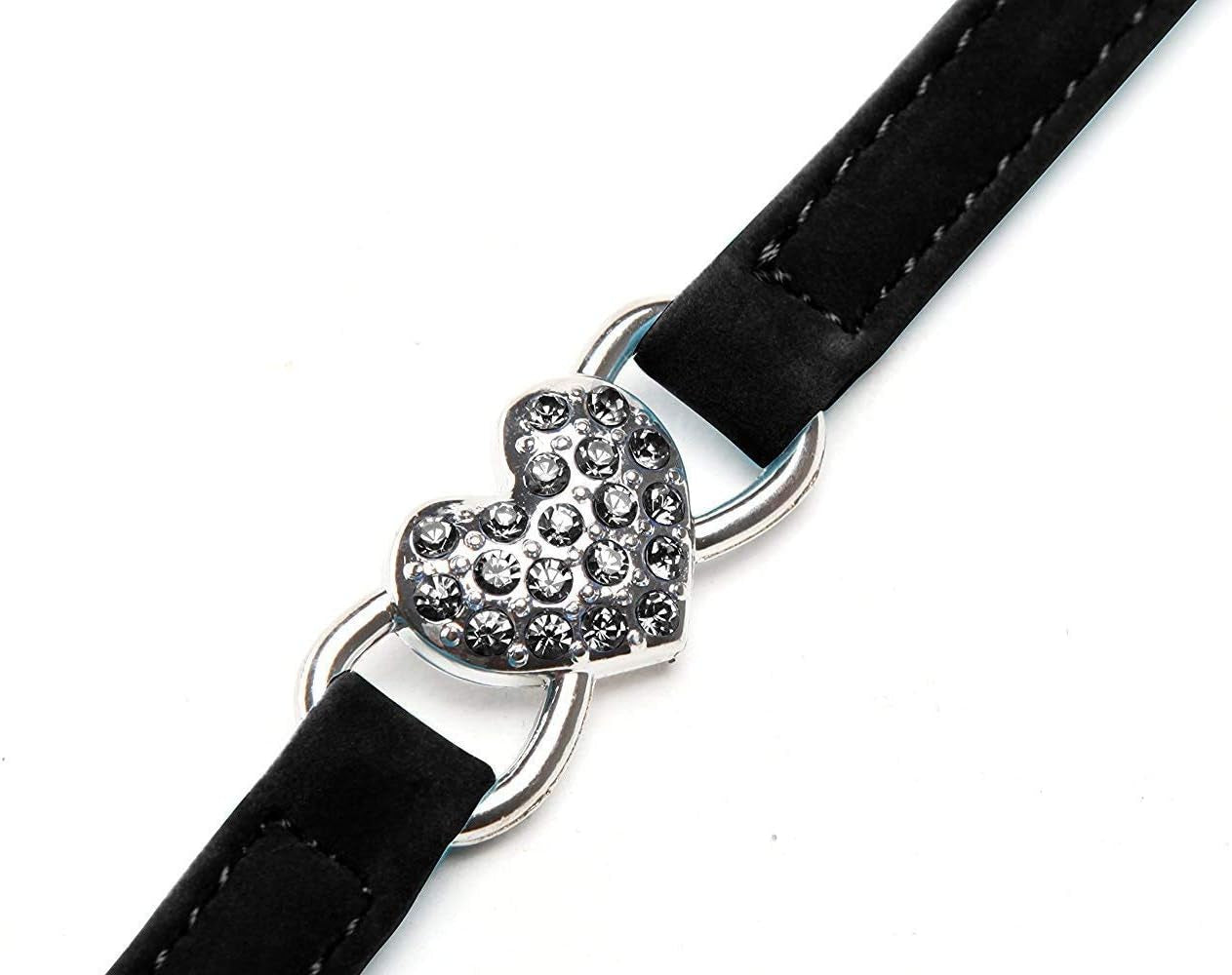 Velvet Safe Cat Collar with Crystal Heart Charm and Bells 