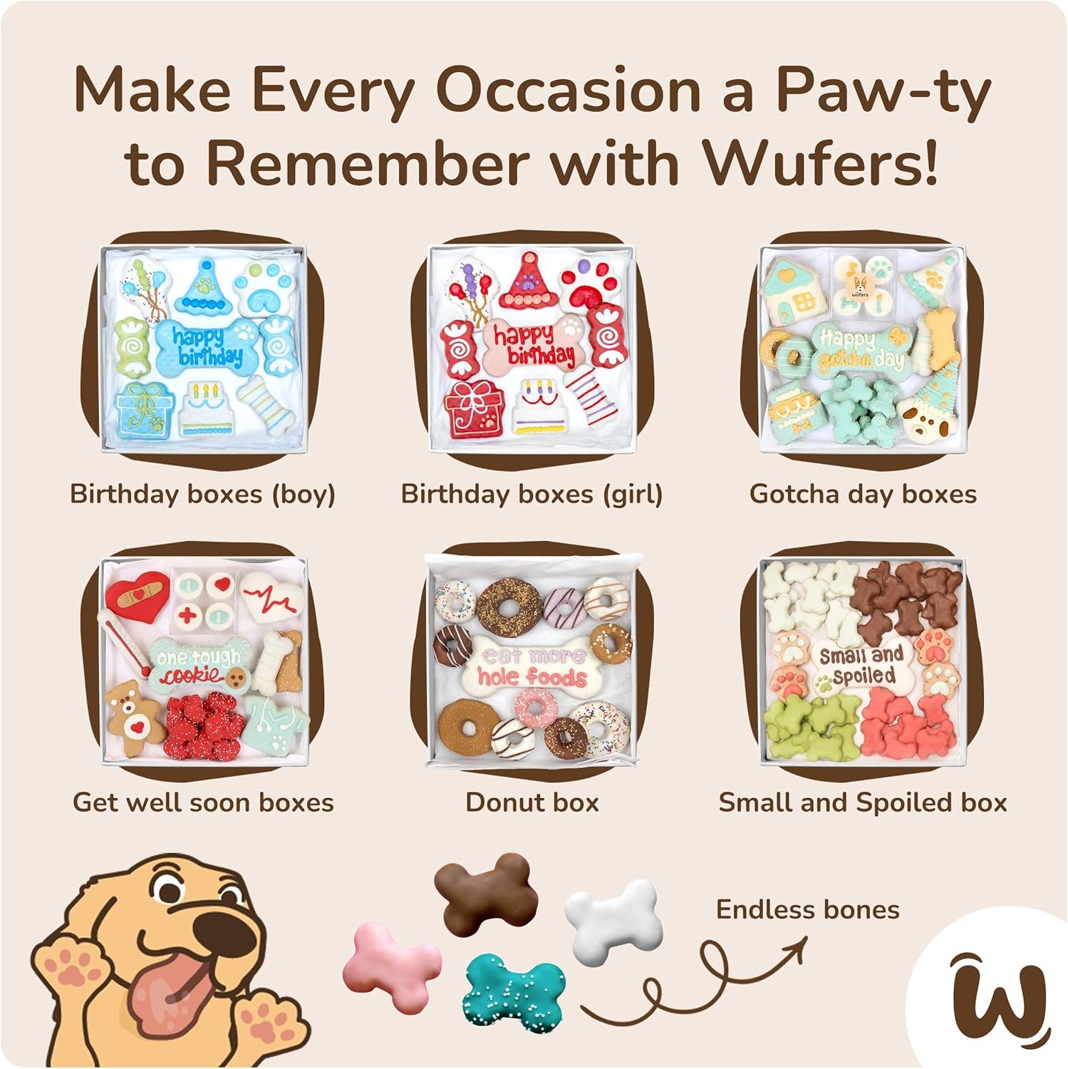 Wufers Dog Birthday Cookie Box - Dog Treat, Dog Cookies, Dog Gifts, Human Grade Ingredients, Cute Hand Decorated and Gentle for Tummies of All Breed Sizes - 9 Cookies, Birthday Girl