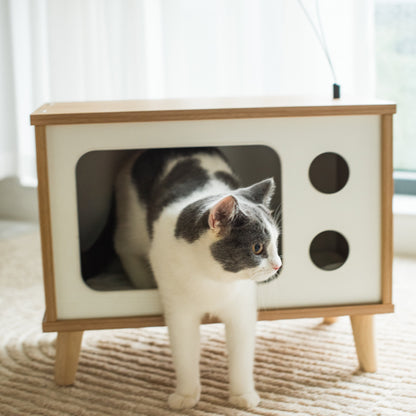 Purr-View Retro TV Cat Condo with Jute Scratching Pad & Washable Mat