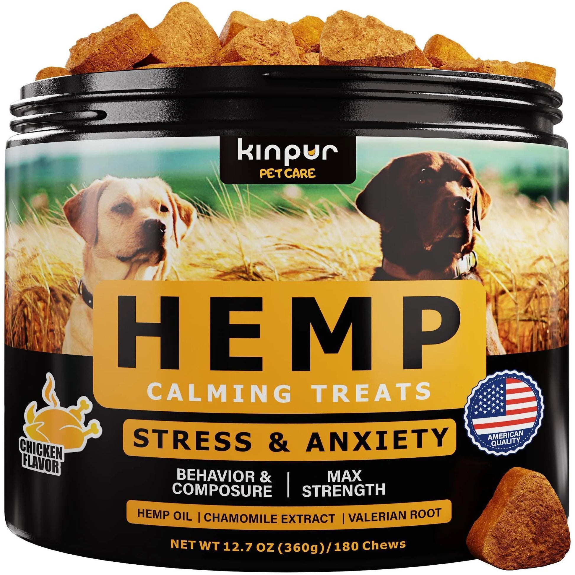 Natural Calming Chews for Dogs with Hemp Oil and Valerian Root (Chicken 180