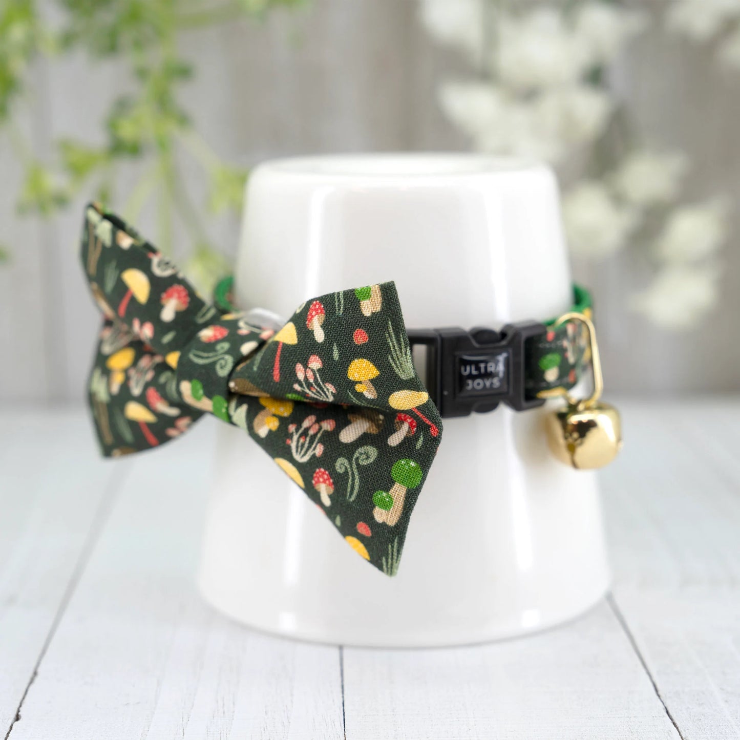 Breakaway Cat Collar with Bell, Mushrooms Cat Collar Breakaway, Small Pet Collar Green -Mystery Fantasy Fall Autumn | Cat, Kitten, Small Dog