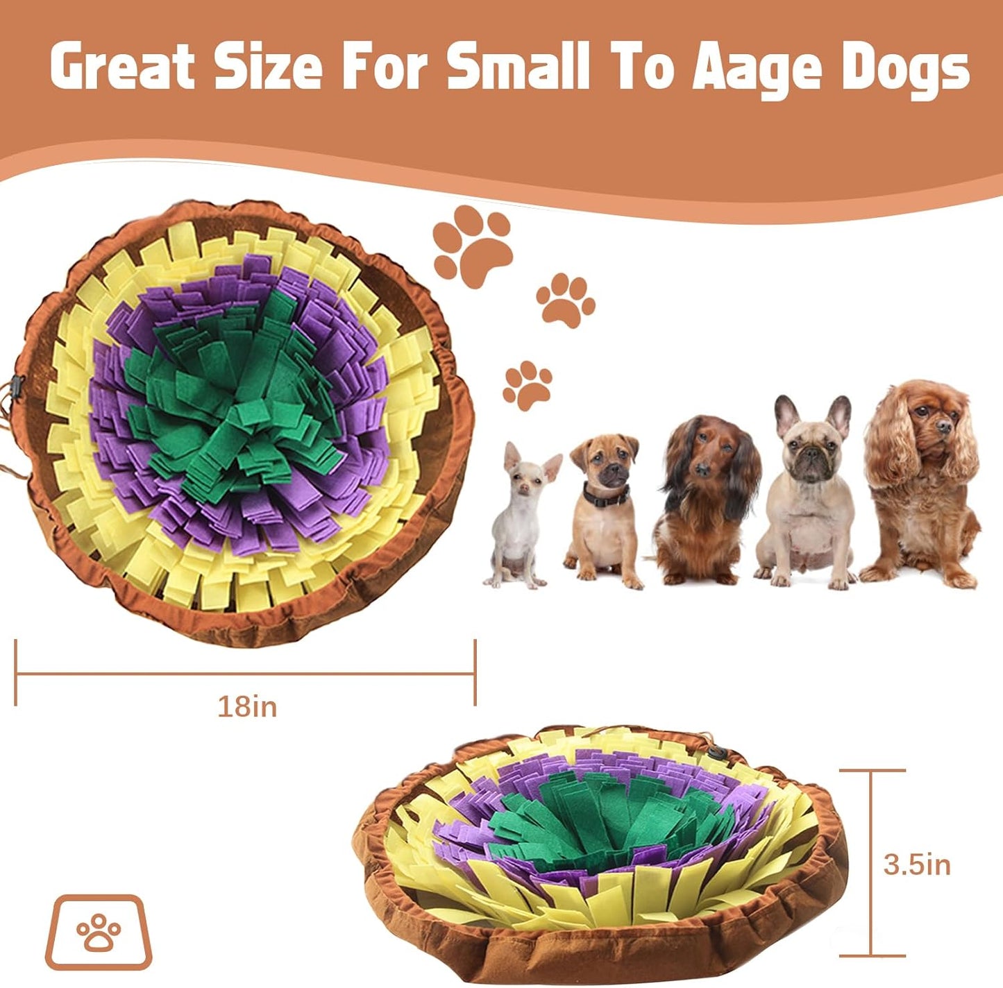 Dog Feeding Mat, Portable Sniffle Mat Washable Dog Feeding Smell Training Blanket Nose Work Feeding Mat Pet Activity Mat for Foraging Instinct,Sress Release (Diameter: 23.6In / 60Cm)