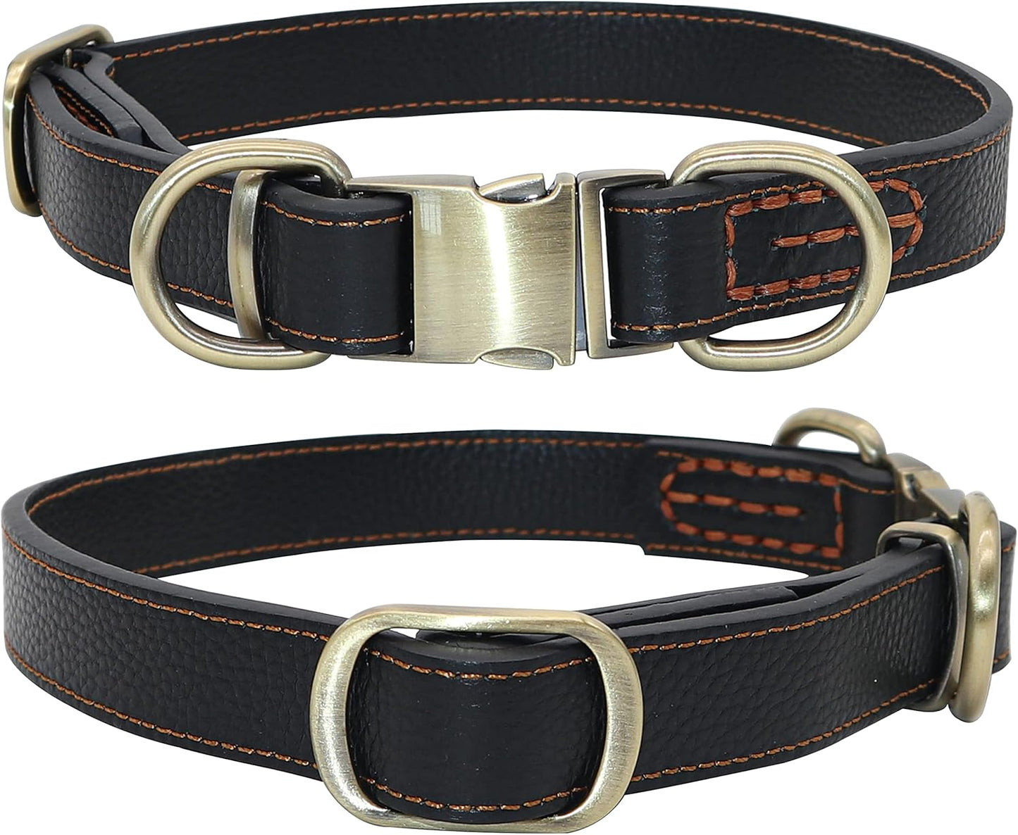 Genuine Leather Dog Collars with Quick-Release Metal Buckle for Small/Medium/Large/Extral-Large Dogs-Black,Extral Large