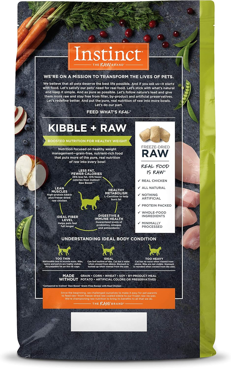 Raw Boost Healthy Weight, Natural Dry Cat Food with Freeze Dried Pieces, Grain Free Recipe - Real Chicken, 10 Lb. Bag