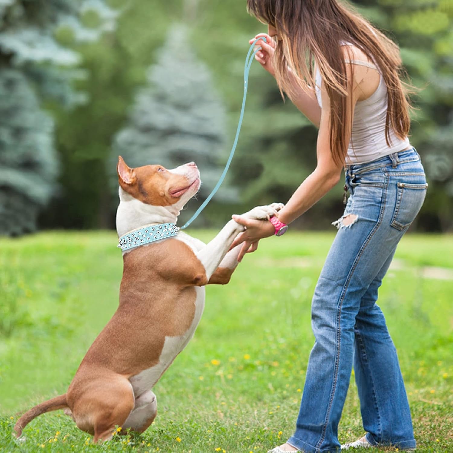 Spiked Studded Leather Dog Collar with Leash,  Rivet PU Leather Dog Collars for Pit Bull, Durable Leather Cat Collar Spiked Studded for Small Medium Large Pet