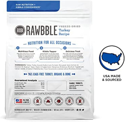 Rawbble Freeze Dried Dog Food, Turkey Recipe, 26 Oz - 96% Meat and Organs, No Fillers - Pantry-Friendly Raw Dog Food for Meal, Treat or Food Topper - USA Made in Small Batches