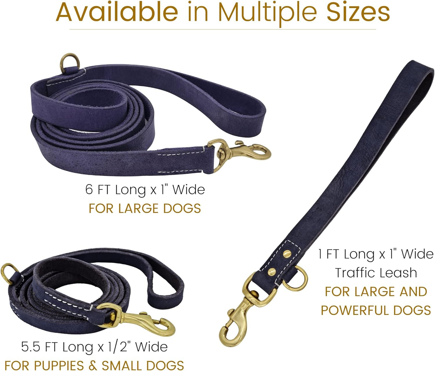 Blazing Paws Vibrania 6 Ft Heavy Duty 1 Inch Wide Super Soft Thick Distressed Leather Dog Leash, Indigo Blue with Side Ring (6 Ft L X 1" W, Indigo Blue)