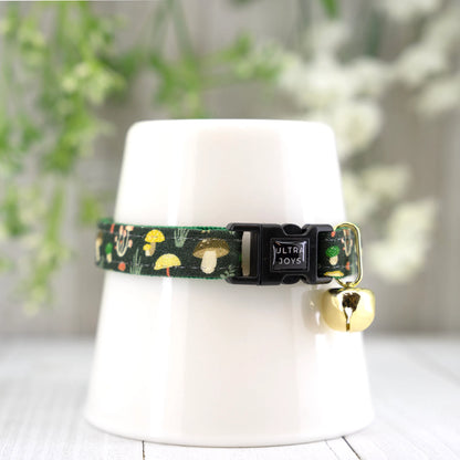 Breakaway Cat Collar with Bell, Mushrooms Cat Collar Breakaway, Small Pet Collar Green -Mystery Fantasy Fall Autumn | Cat, Kitten, Small Dog