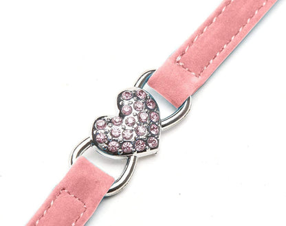 Velvet Safe Cat Collar with Crystal Heart Charm and Bells 