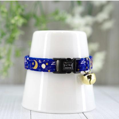 Breakaway Cat Collar with Bell, Moon Stars Cat Collar Breakaway, Small Collar - Mystery Twilight Midnight Moon Light | Cat Kitten Small Dog