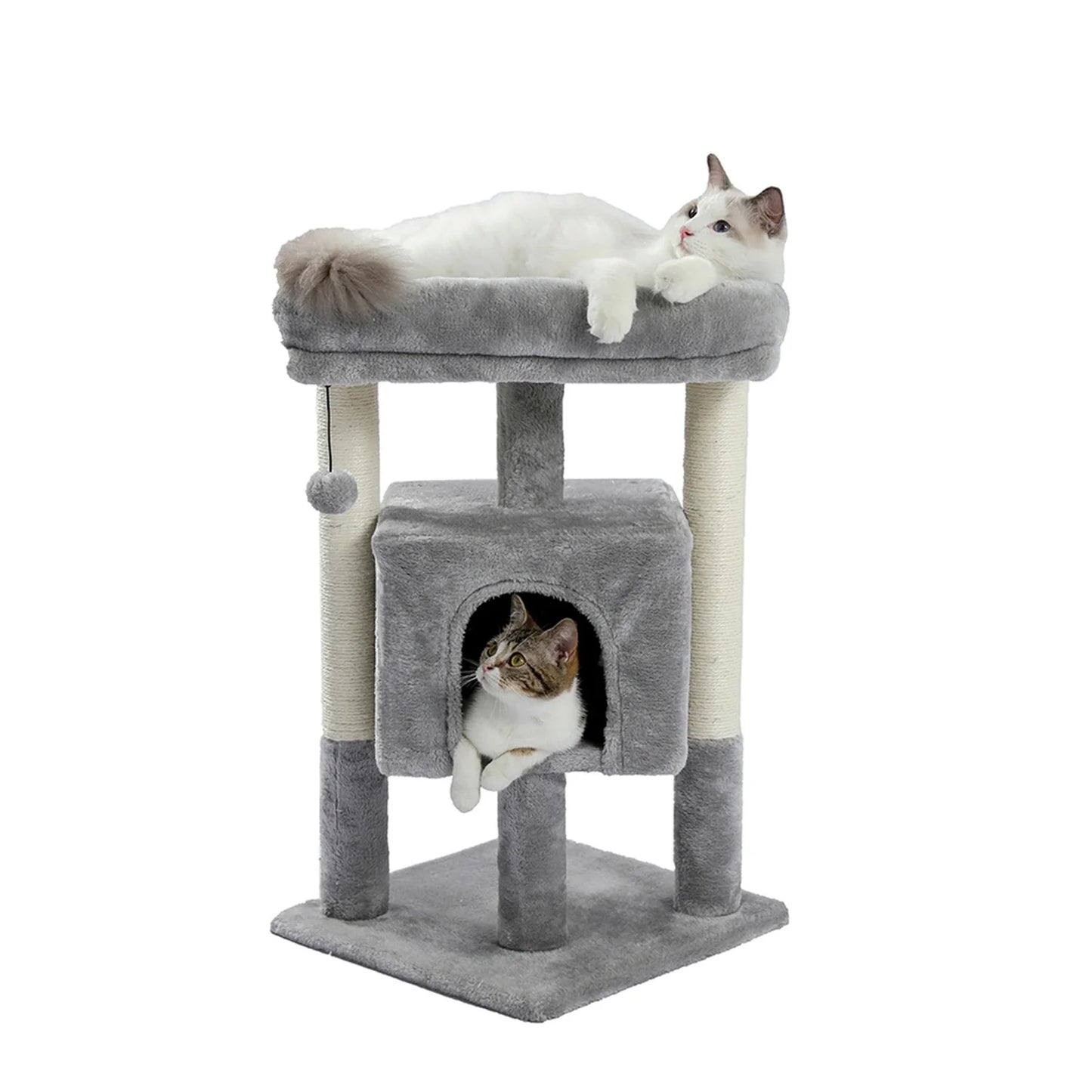 29" Cat Tree Tower for Indoor Cats Cat Condo with Sisal Scratching Posts, Plush Perch, Cat Bed Furniture, Gray