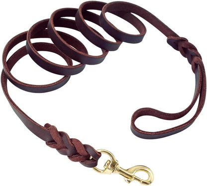 Leather Dog Leash - Training & Walking Dog Leash - Braided 3.6 Ft by 3/4 in (110Cm 1.8Cm) - Latigo Leather Brown